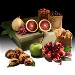 6lbs. fresh, seasonal fruits, roasted almonds, rugelach and chocolate-dipped pomegranate seeds from shiva.com.