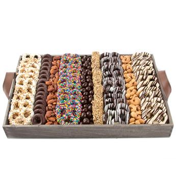 48 chocolate dipped pretzels, roasted nuts, bonbons and more from shiva.com. Kosher