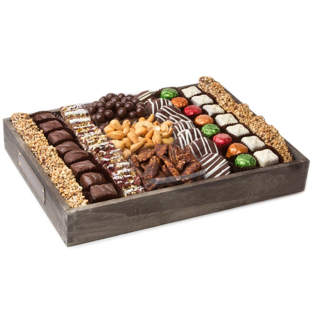 Chocolate & Nuts Wooden Tray Shiva, Sympathy, and