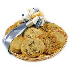 Comforting Cookie Basket with fresh baked chocolate chip, oatmeal raisin and snickerdoodle cookies from shiva.com. Kosher