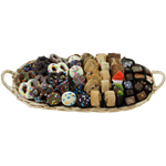 Treat basket with chocolate covered pretzels, Oreos, cookies, rugelach and more shiva.com. Kosher