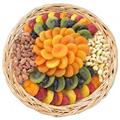 48oz. of assorted dried fruits and nuts on a wooden tray from shiva.com. Kosher