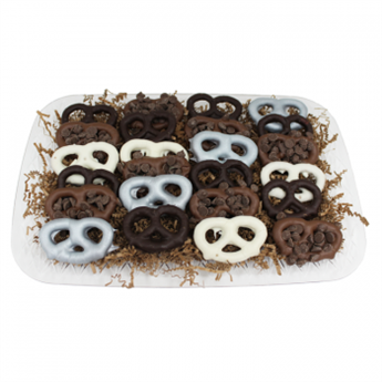 24 gourmet double dipped chocolate pretzels with premium toppings from shiva.com. Kosher